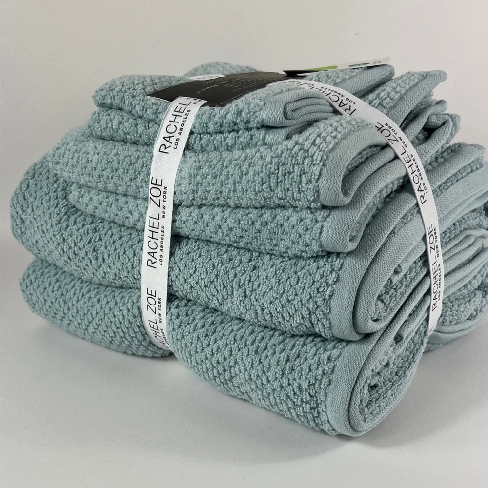 Rachel Zoe Light Blue 6-Piece Cotton Towel Set Bath Hand Wash NEW
